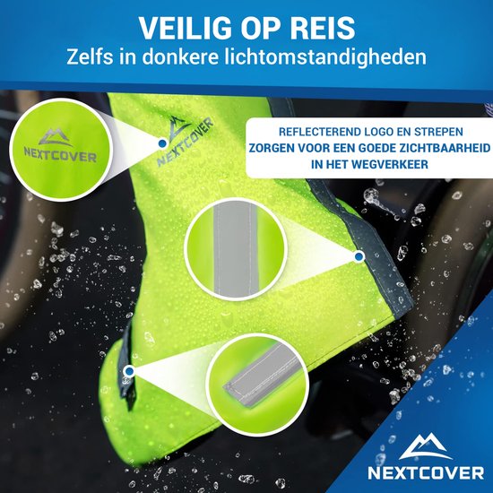 Nextcover® Overschoenen Waterdicht | 100% Waterdichte Regenschoenen Fiets | Reflecterende Schoenovertrek Herbruikbaar| Regenhoezen voor Schoenen | Overschoenen | Schoenbescherming | Fietsoverschoenen