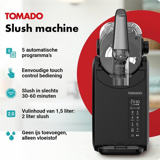 Tomado TSM2002B - Slushmachine - Slushpuppy maker - 5-in-1 Slush - Slush Puppy - 2 liter slush - Tot 12 uur bevroren drankjes - Touchcontrol bediening - Zwart