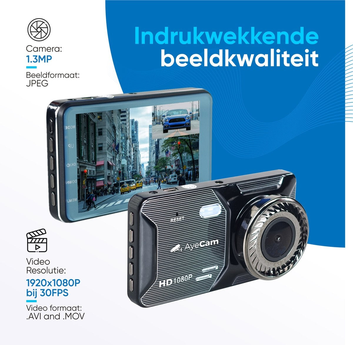 AyeCam Dashcam Pro – Dashcam voor Auto voor en Achter - FULL HD & Nachtvisie – G-Sensor - Incl. 32GB SD