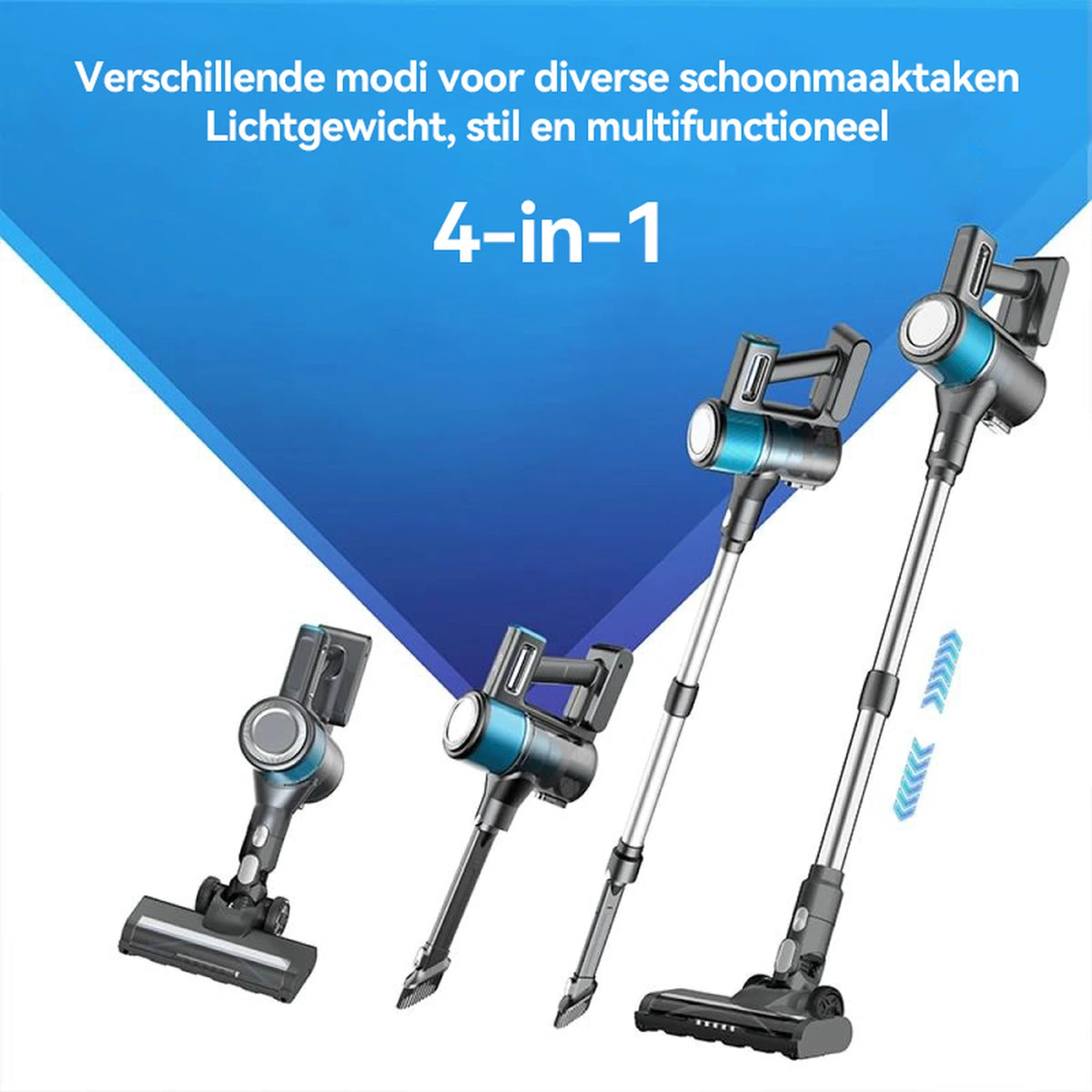 Ochama Draadloze Stofzuiger 4-in-1 - Steel- en Handstofzuiger - 18 kPa Zuigkracht - 40 Minuten Looptijd - LED-display