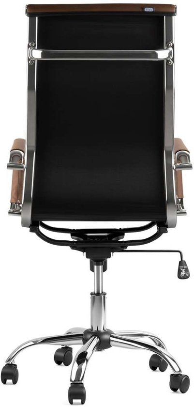 Feel Furniture - Luxe Bureaustoel - Hoge Rugleuning - Cognac met Zilveren Frame