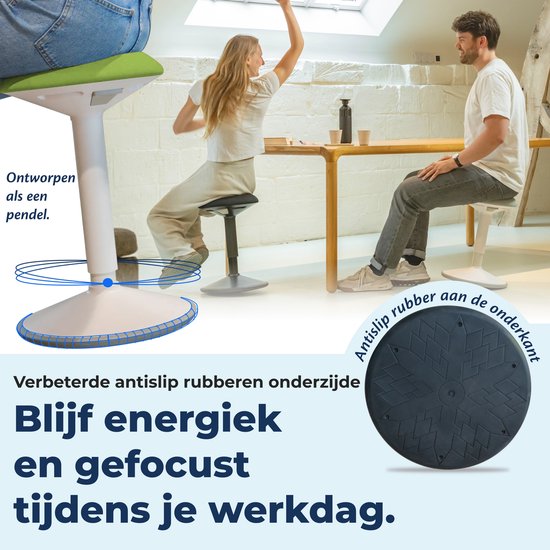 Backerz Wiebelkruk - Ergonomische Wiebel Stoel hoogte 40-60cm - Balanskruk - Zit Sta kruk - Zadelkruk Groen