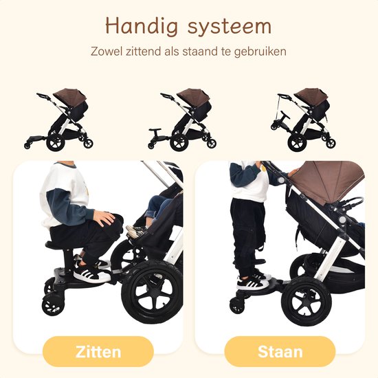 Safari Meerijdplankje Universeel - Tweewieler - Meerijdplankje met Zitje - Meerijd Plankje voor Kinderwagen - Buggy Board