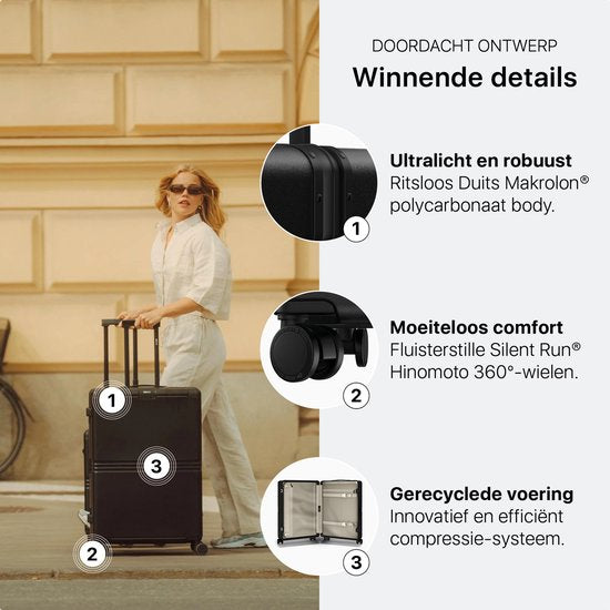 ONYX Hybrid Pro Check-in Koffer Large 100 Liter - Gerecycled Polycarbonaat en Ritsloos Design - Reiskoffer met TSA slot en Spinner wielen - Lichtgewicht Trolley met Laptopvak - Onyx Black