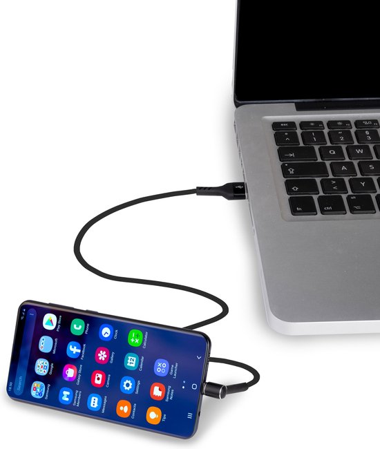 Grundig USB-kabel - 3-in-1: Oplaadkabel, Datakabel en Telefoonstandaard - Micro-USB/ USB-A - 1 Meter - Zwart