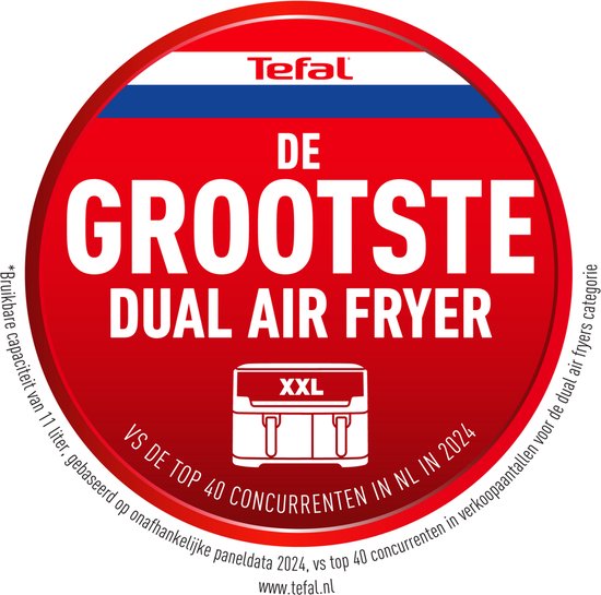 Tefal Easy Fry Dual XXL EY9428 - Dubbele Airfryer XXL - 11L - Lades 6.5L & 4.5L - 7 Programma's - Voor 8-10 Personen