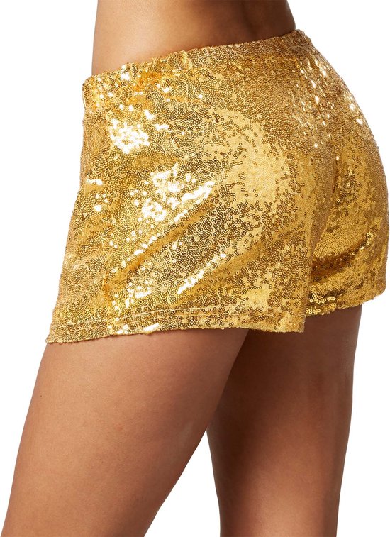 Dressforfun Pailletten-short goud XL - verkleedkleding kostuum halloween verkleden feestkleding carnavalskleding carnaval feestkledij partykleding - 303889