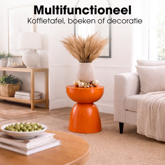 Mica Decorations Elliot Salontafel - Nachtkastje voor Slaapkamer of Woonkamer - Bijzettafel van IJzer voor Bloemen, Planten en Decoratie - H45 x Ø32 cm - Oranje