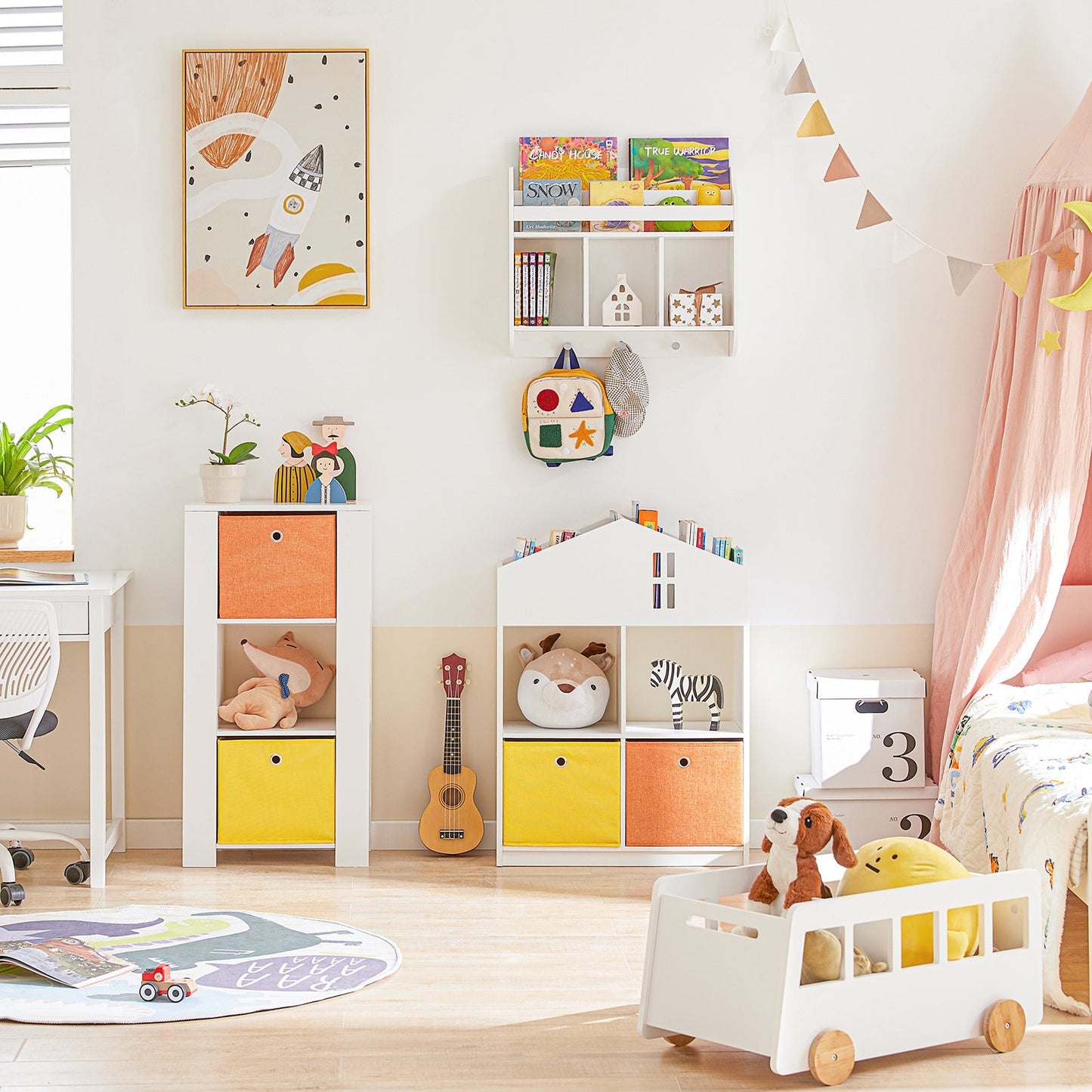 SoBuy Wandplank voor kinderen - Max. 10 kg - 60 x 18 x 51 cm - Wit