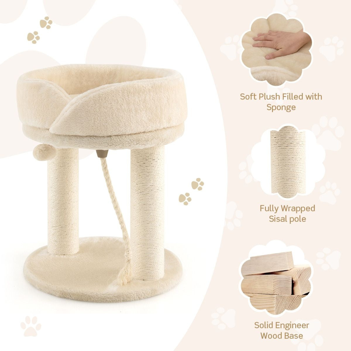 Coast Cat Tree Cat krabpaal met zachte stoel sistale toren voor katten beige