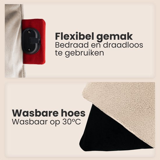 Auronic Warmtekussen - Sherpa Fleece - 45x45 - Draadloos - Oplaadbaar - Elektrisch kussen - Infrarood - Beige