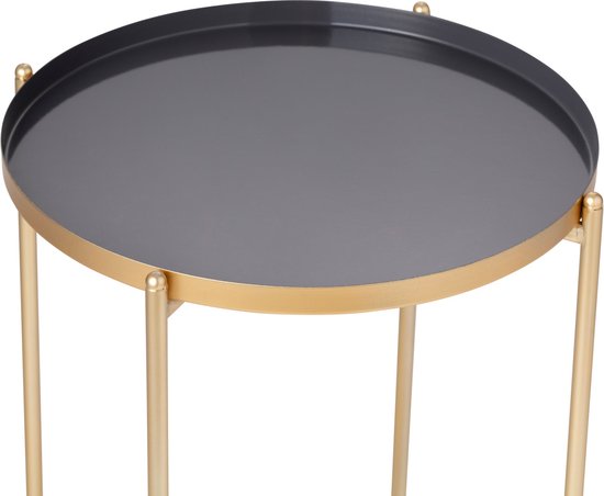LIFA LIVING Bijzettafel Modern - Grijs & Gouden Koffietafel - Rond - Metaal - Voor Woonkamer, Slaapkamer of Kantoor - 37,5 x 47,5 cm