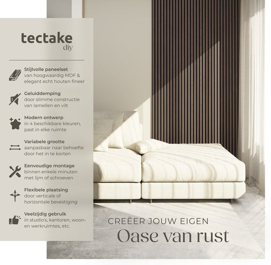 tectake® Akoestische Panelen - Set van 4 - Akoestisch Wandpaneel - 60 x 120 cm - 2,88 m² - Wandpanelen met Aanpasbare Grootte - Lattenwand van MDF en Houtfineer - Geluidsisolatie - Stijlvolle Wanddecoratie - Eenvoudige Montage - Eiken Grijs
