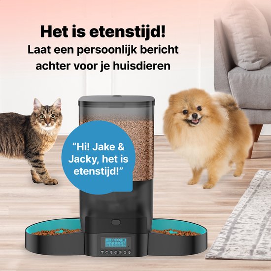 Jake en Jacky Automatische Voerbak Kat en Hond - 5 Liter - Inclusief 2 RVS Voerbakken & 2 Slowfeeders - Voerautomaat & Anti-Schrokbak - Voerdispenser - Eetbak voor Katten & Honden - Zwart