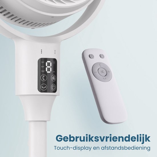 Auronic Statiefventilator - Staande Tafel en Vloerventilator - 9 Standen en Timer - Luchtkoeler - Stil - Met Afstandsbediening en Display - Fan - Wit