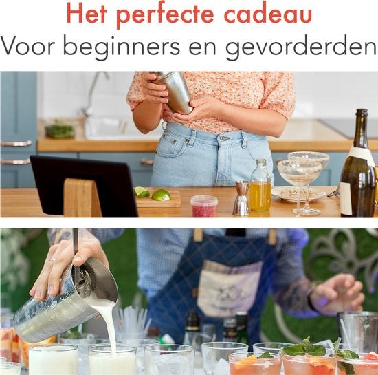KitchenBrothers Cocktail Set met Cocktailshaker - 11 Delig - Complete Set - Cadeauverpakking - Natuurlijkhout