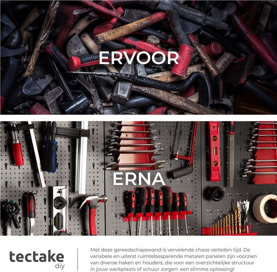 tectake® 6-delige Gereedschapswand van Metaal - 240 x 60 cm - Gepeforeerde Plaat - Gereedschapshouder set inclusief Haken - Wandrek systeem voor Werkbank, Garage, Gereedschap - Werkplaatsinrichting - Gereedschapsbord - Pegboard
