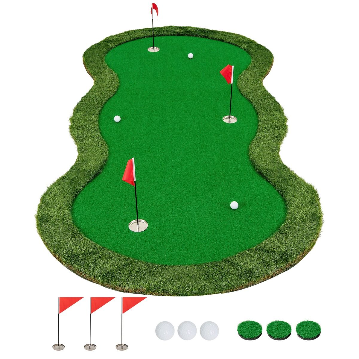 Coast Golf Puttingmat - 3 gaten - inclusief golfballen en vlaggen - 300 x 150 cm - groen