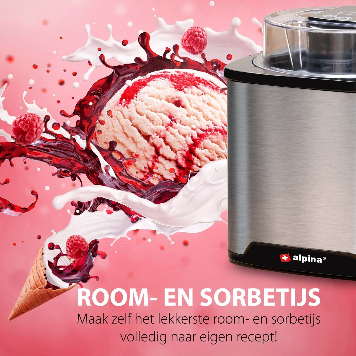 alpina IJsmachine - IJsmaker 2L - Roomijs, Frozen Yoghurt, Sorbet, etc. - RVS - Zilver