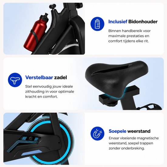 Sportfloww Hometrainer - Fitness Fiets - Spinningfiets - 8KG Vliegwiel - Hartslagmeter - Incl App