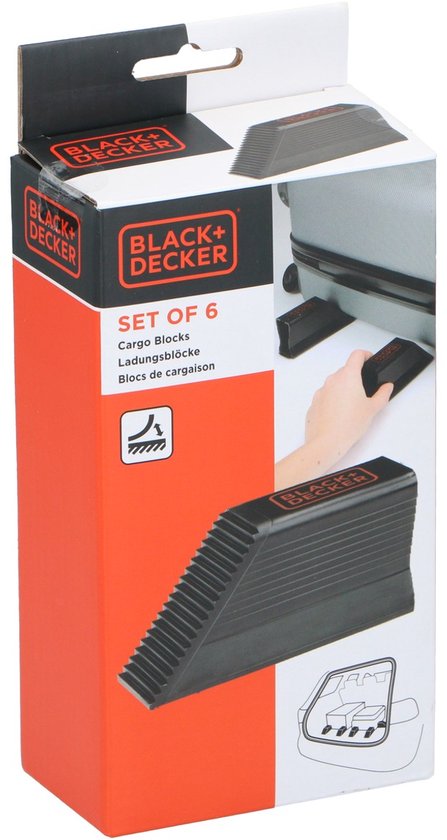 BLACK+DECKER Bagagesteun Set van 6 Stuks - Kofferbak Organizer - voor Koffers, Verhuisdozen, Boodschappen en Meer - Lading Stoppers - Bagageklemmen - Kunststof - Zwart