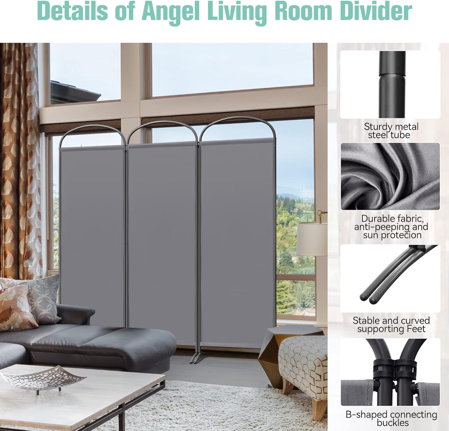 Angel Living Kamerscherm 3 Panelen - 168 x 182 cm - Grijs