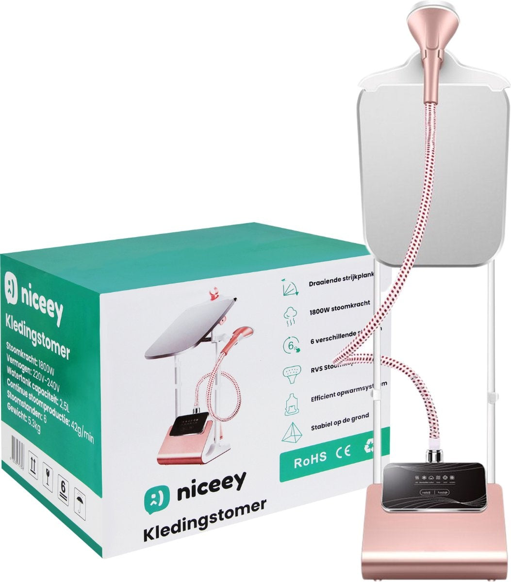 Niceey Kledingstomer - 1800W - incl. Strijkplank - Roze