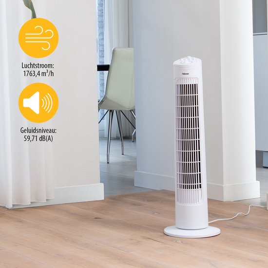 Torenventilator 76 cm – 3 Snelheden – Oscillerend – Timerfunctie – Compact & Stijlvol – Tristar VE-5864 – Wit