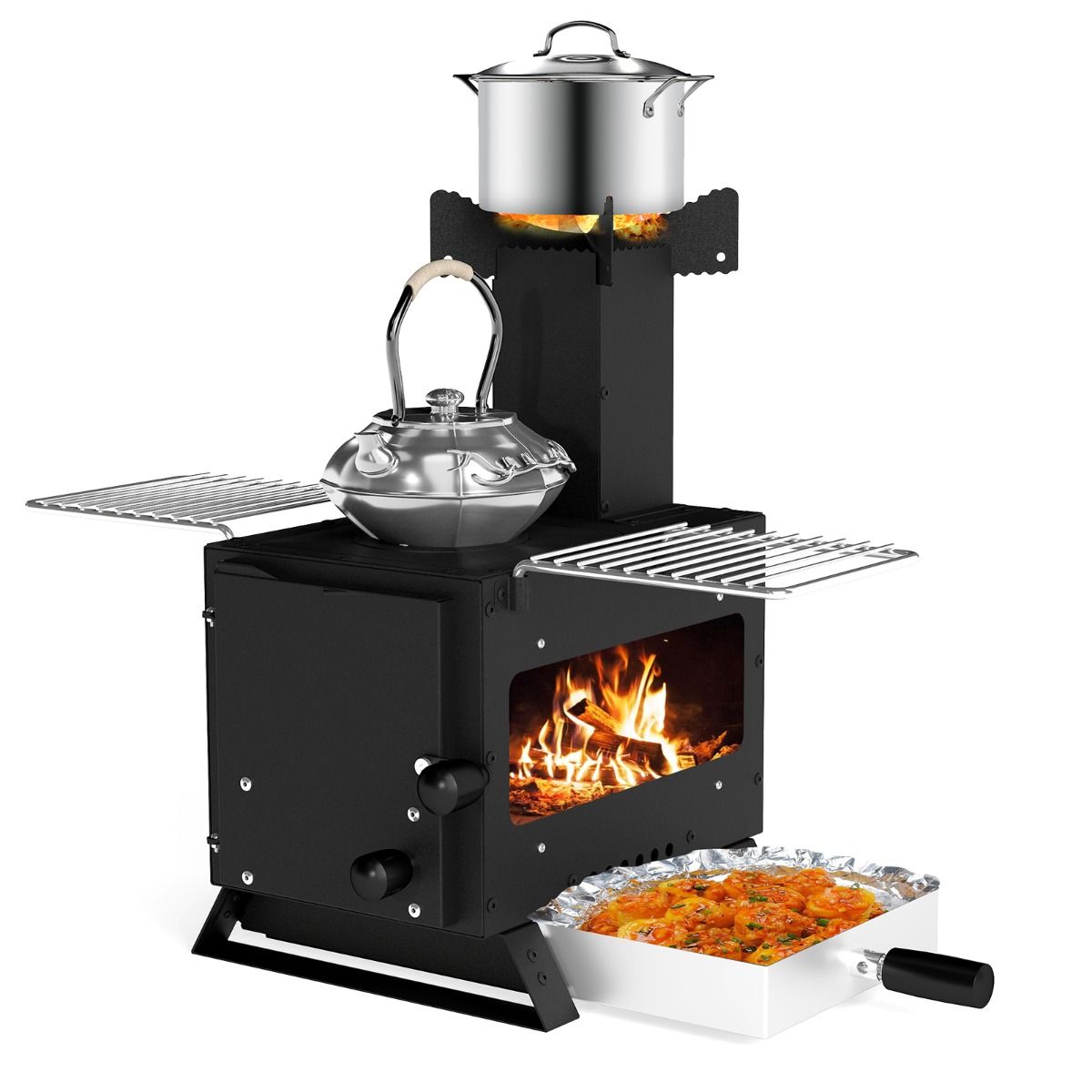 Coast Campingoven - houtgestookte buitenoven - met ovenpan en 2 grillroosters - zwart 54 x 36 x 44 cm