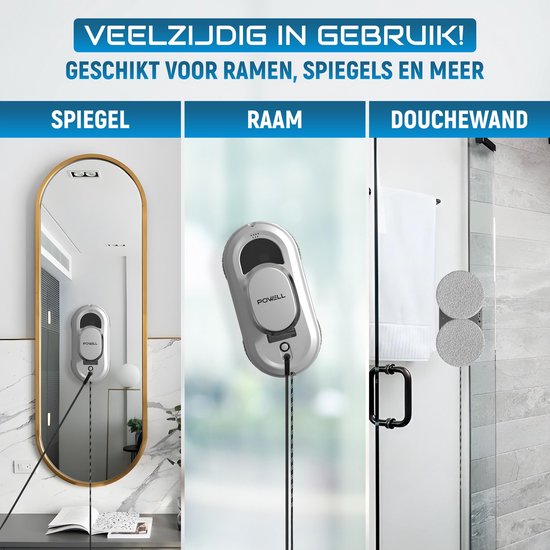 Powell Robot Ramenwasser - Ruitenreiniger - Elektrische Raamwisser - 3000Pa Sterke Zuigkracht - Afstandsbediening - Wit