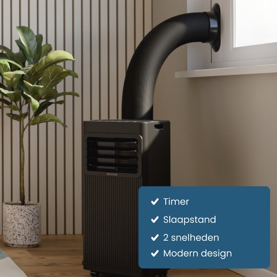 Auronic Mobiele Airco - 7.000 BTU - 3-in-1 - Airconditioning met 2 Raamafdichtingskits - Ventilator - Ontvochtiger - Tot 20m² - Zwart