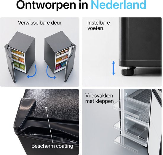 Joula Tafelmodel Vriezer - Vrijstaand Mini / Klein - 60 liter - 3 Vrieslades - Zwart