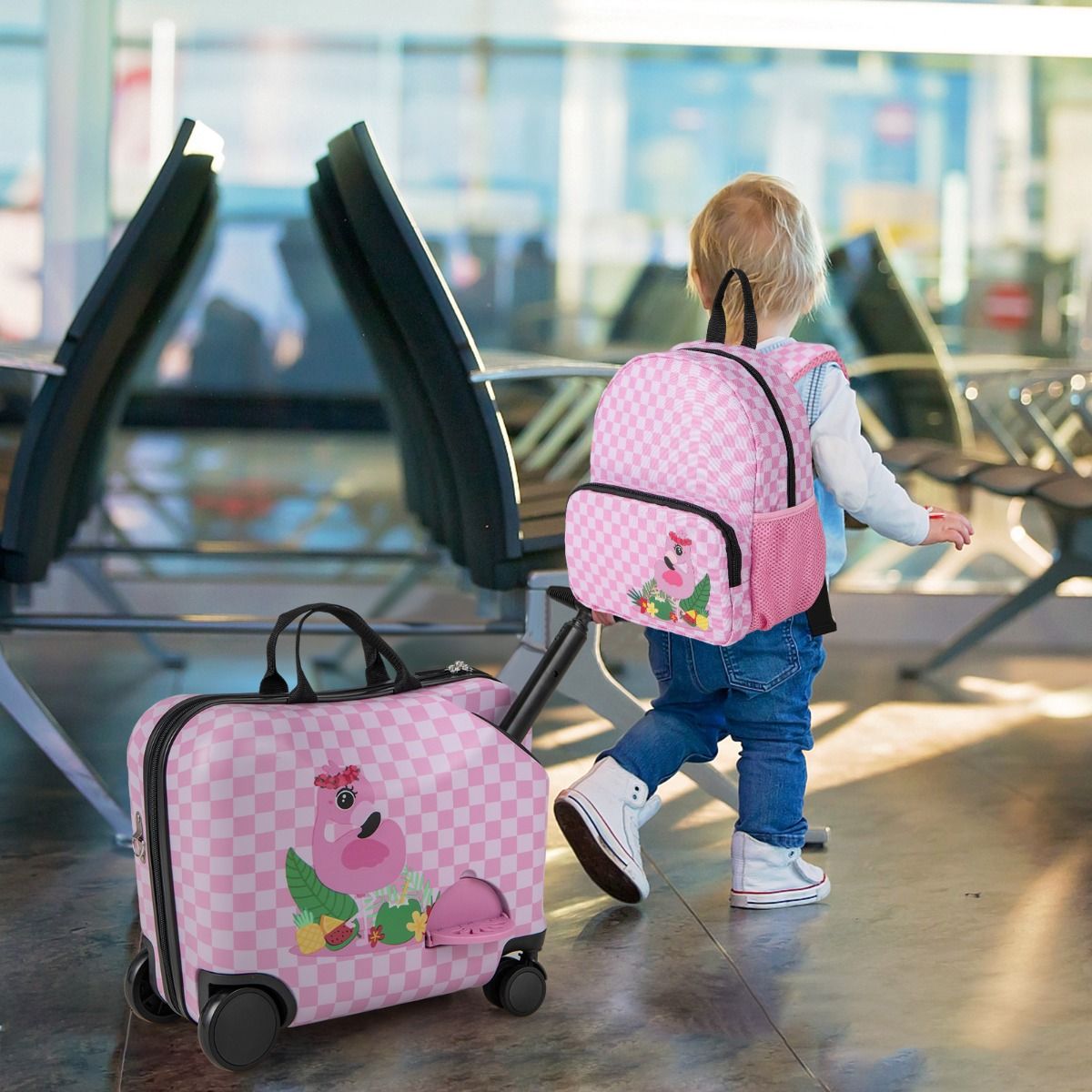 Coast Kinderkoffer en Rugzakset - 4-in-1 ontwerp - Zitfunctie - Roze
