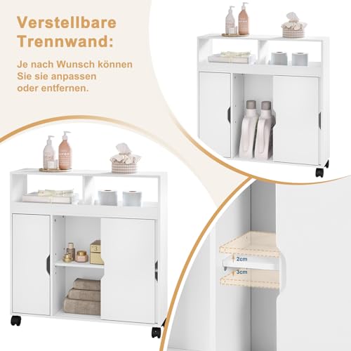 Eugad Badkamerkast met Wielen Multifunctioneel - Wit MDF - 70 x 20 x 71,5 cm