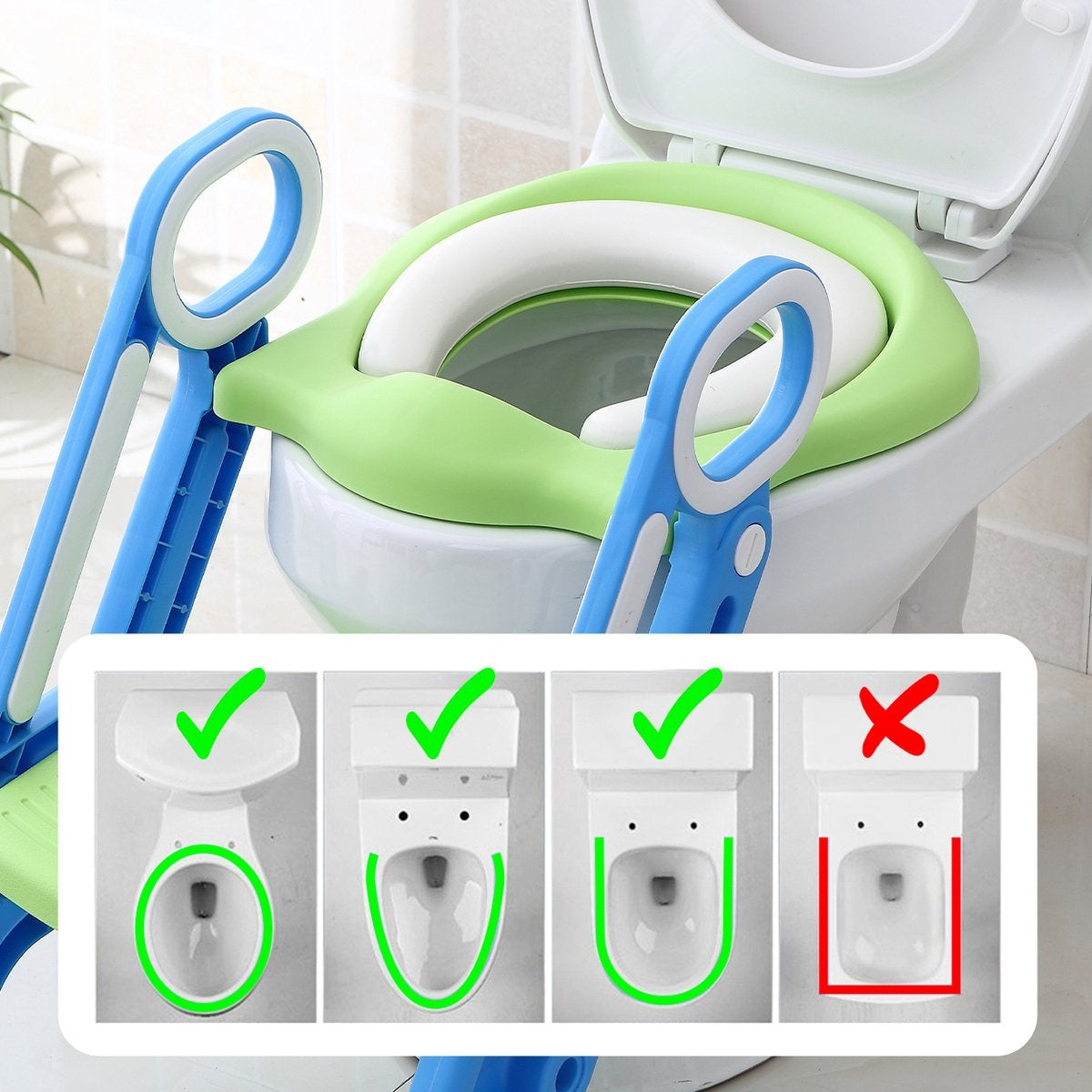 LifeGoods WC Verkleiner met Trapje - Toilettrainer met Opstapje - Potje peuter - 2 tot 7 Jaar - Groen/Blauw