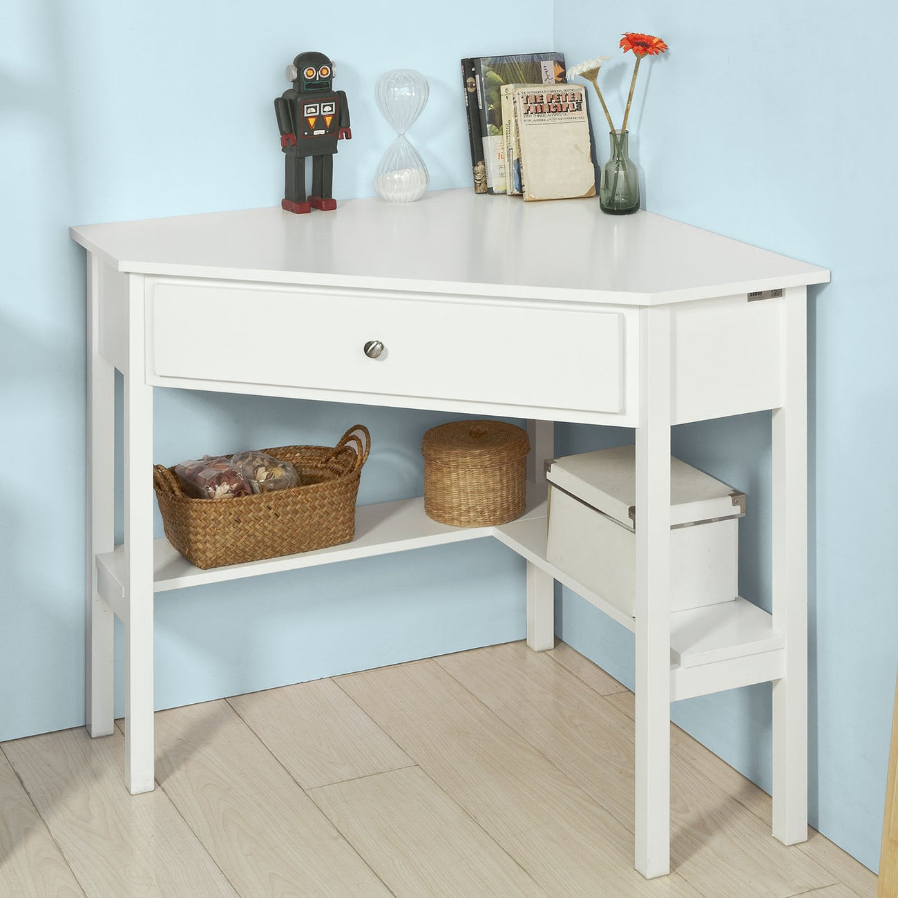 SoBuy FWT31-W Bijzettafel met lade - Hoekmodel - 76 x 76 x 76 cm - Wit