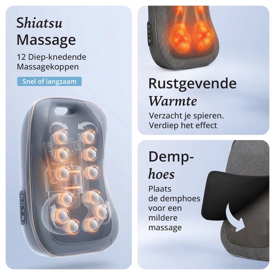 Lifeproducts Massage Apparaat voor Rug - Rugmassage Apparaat - Shiatsu Massagekussen - Massage Apparaten met Warmtefunctie