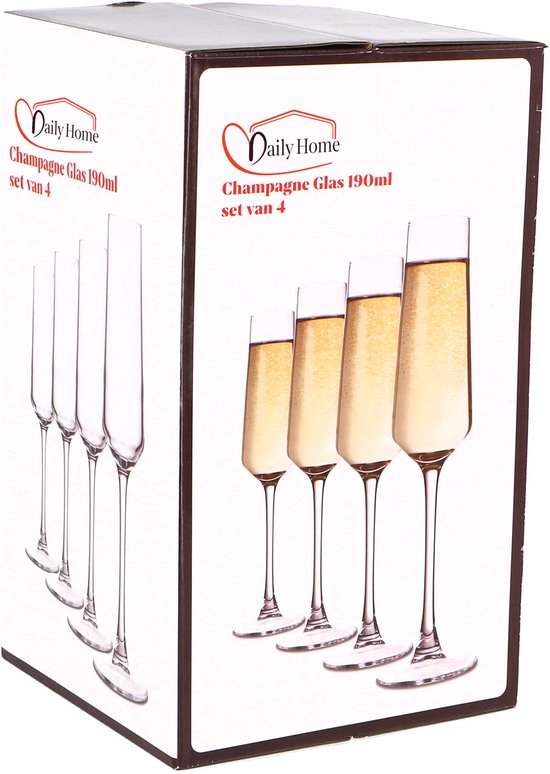 Daily Home champagne glazen set - 4 stuks luxe glaswerk.