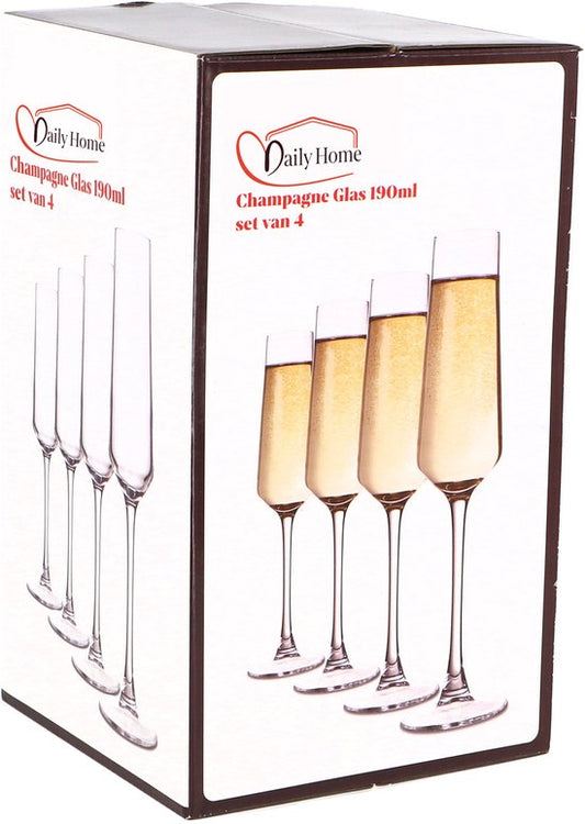 Daily Home champagne glazen set - 4 stuks luxe glaswerk.