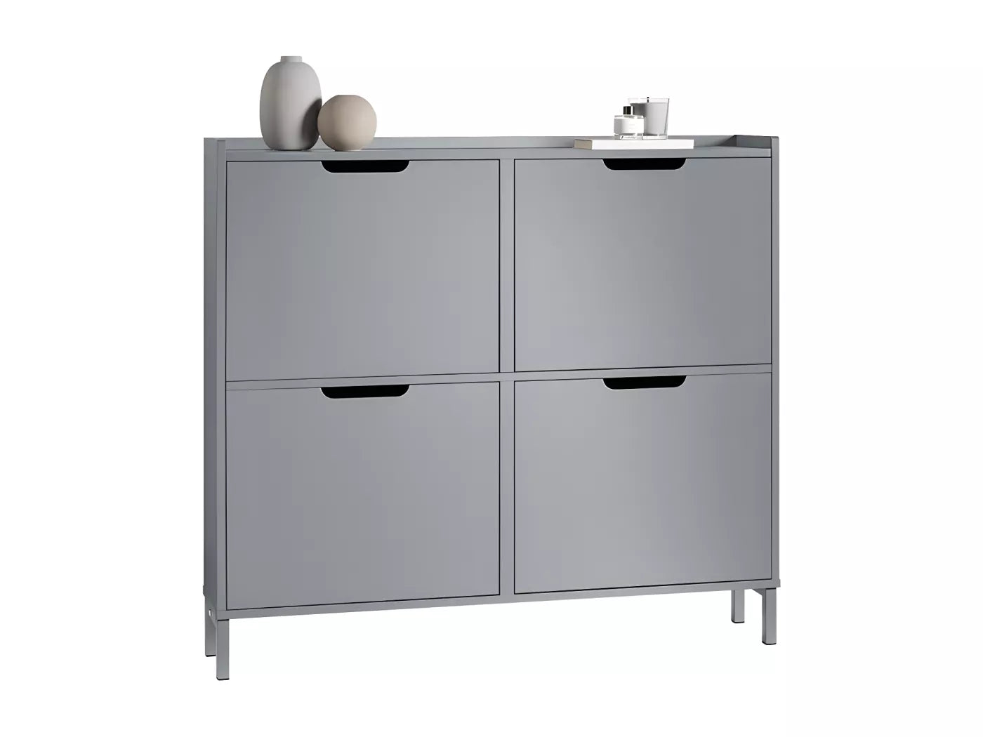 SoBuy Schoenenopbergkast Schoenenkast Schoenenkast 4 kleppen Halkast Schoenenopbergkast – Grijs, 100x19x90cm, FSR100-HG
