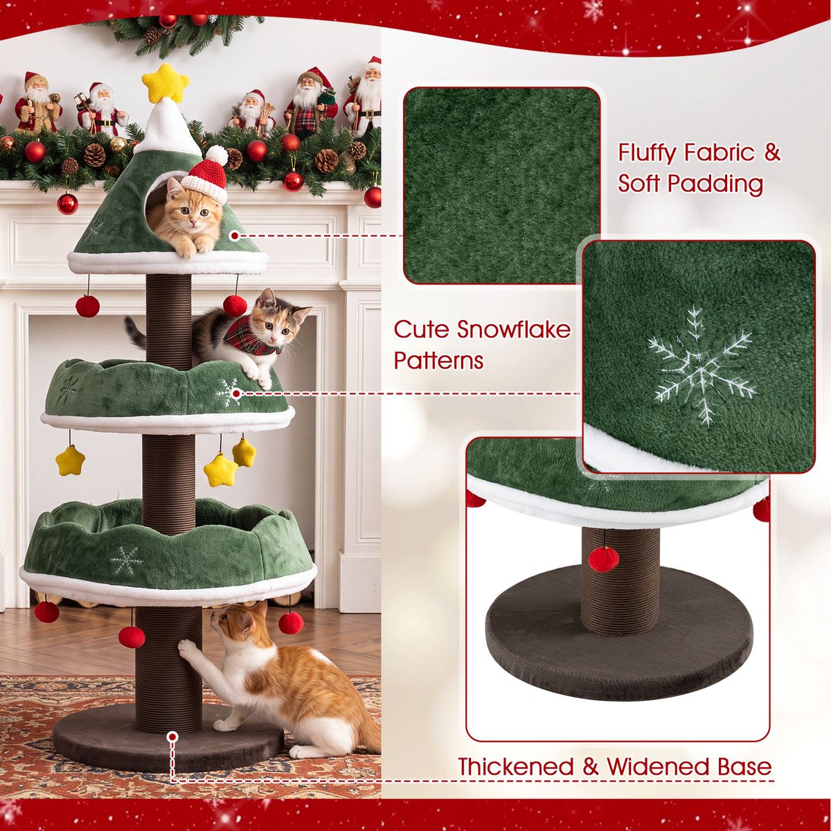 Coast Krabpaal Kattenboom - kerstboomdesign - met bovenste grot en hangende ballen - groen 143 cm