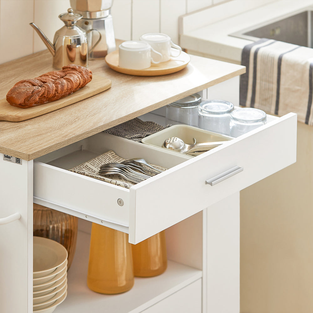 SoBuy Keukenwagen met 1 lade, 2 deuren & 3 opbergplanken - Max. 75KG - 75 x 46 x 83 cm - Wit
