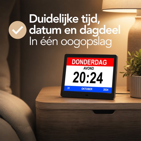 Brixy Dementieklok XXL - 24 Alarmfuncties - Incl. Afstandsbediening - Automatische Dimfunctie - Kalenderklok - Zwart