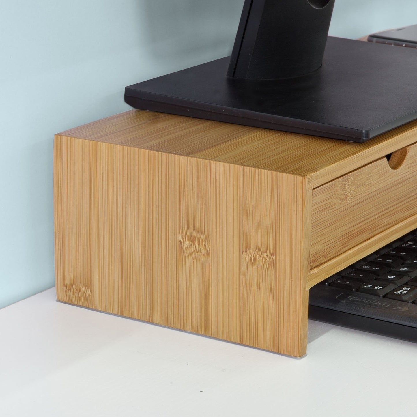 SoBuy FRG198-N Monitorstandaard - 2 Laden - 18 x 45 x 11 cm - Bamboe