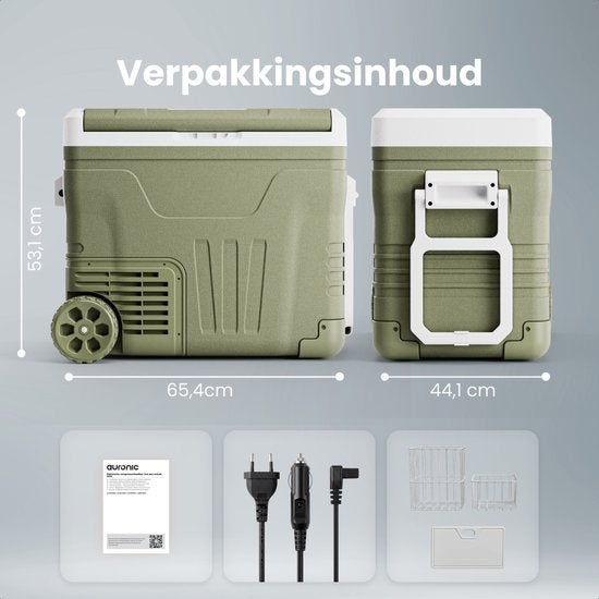Auronic Elektrische Koelbox - Compressor - 50L - 12V en 240 volt - Camping Koelkast - Frigobox Auto - Met Wielen en Hendel - Groen