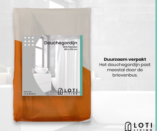 Loti Living Douchegordijn Anti Schimmel – Textured art - Inclusief ringen – Waterdicht - Polyester - Douchegordijn 180x200 cm