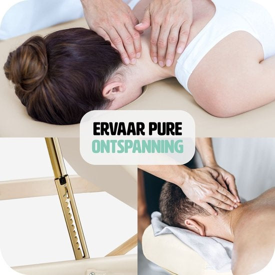 tectake® - Massagetafel met matras van 10 cm hoog + draagtas behandeltafel massage tafel - beige - behandelbank – incl. opbergtas – opvouwbaar