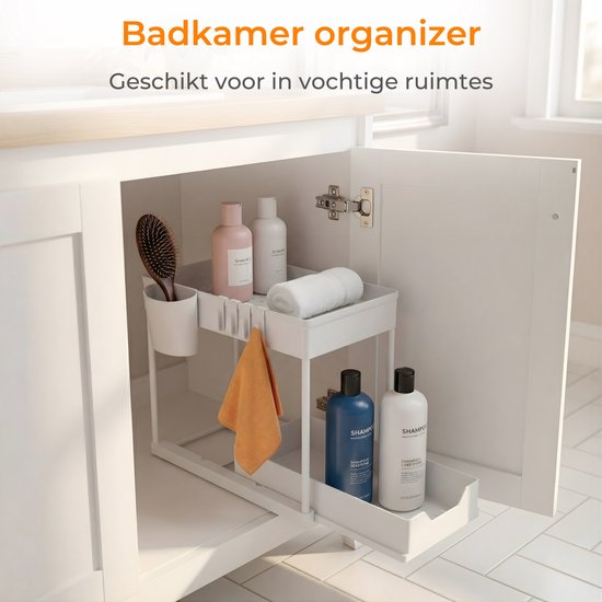 Posity Gootsteenkast Organizer - Keukenkastje Organizer - Schuiflade - Kast Organizer - Badkamer Organizer - Aanrecht Organiser - 1 Uitschuifbare Lade - Wit