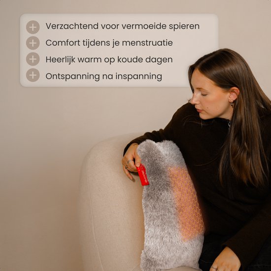 Auronic Warmtekussen - Teddy - 45x60 - Draadloos - Oplaadbaar - Elektrisch kussen - Infrarood - Taupe