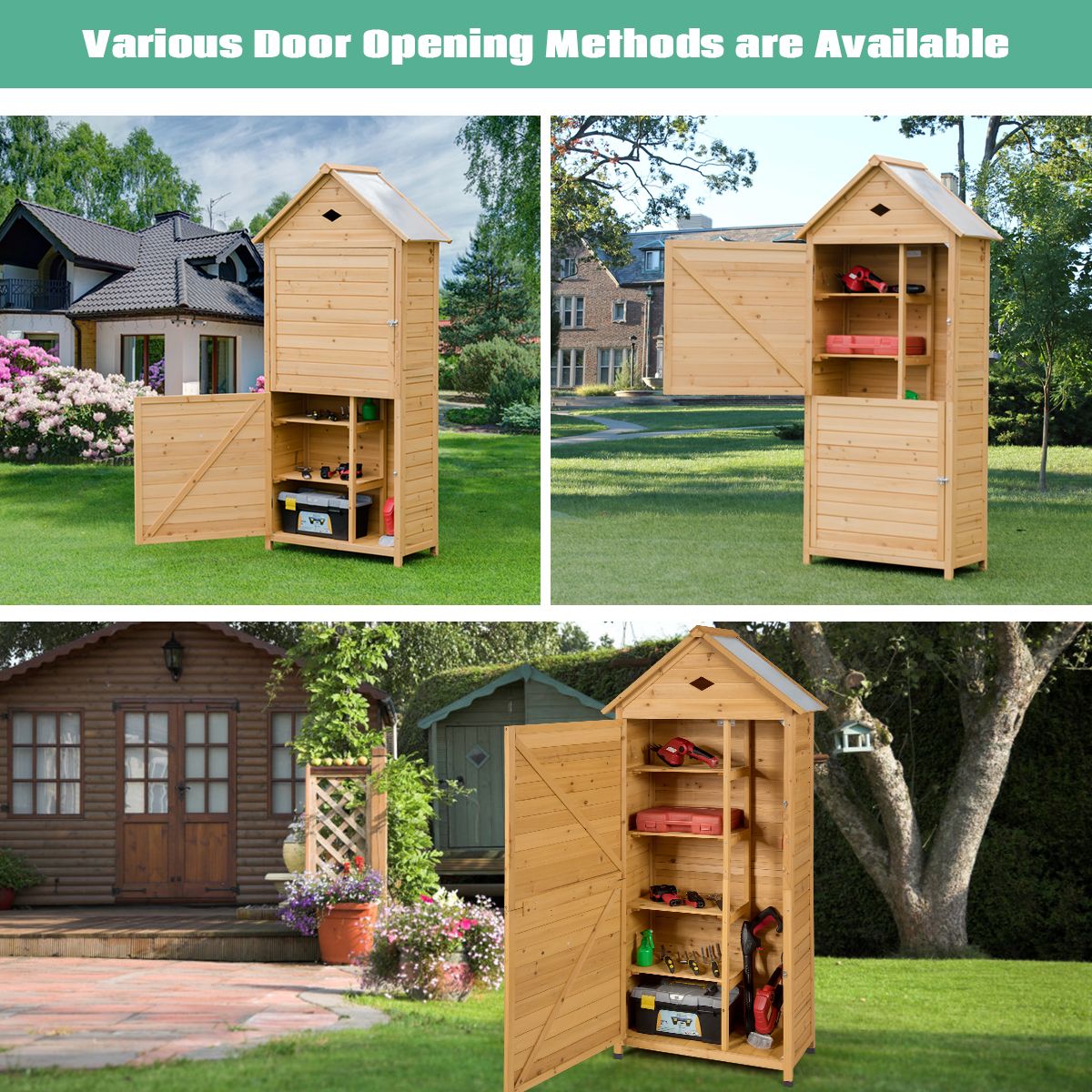 Coast Houten Tuinschuur - 5 legplanken - zadeldak - natuurlijk hout - 70 x 35,5 x 160 cm
